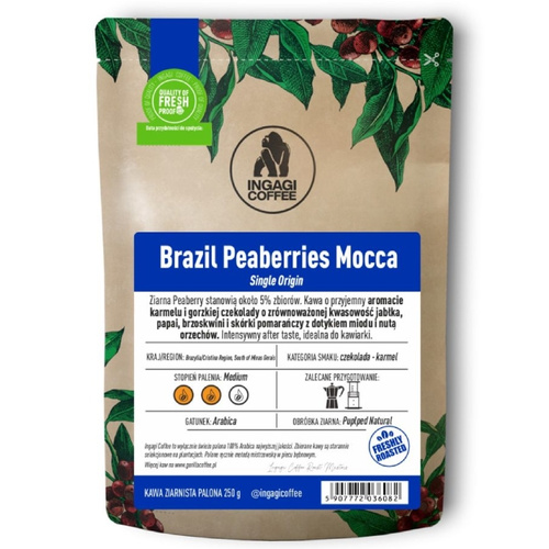 Kawa ziarnista Ingagi Coffee Brazil Peaberries Mocca 1kg