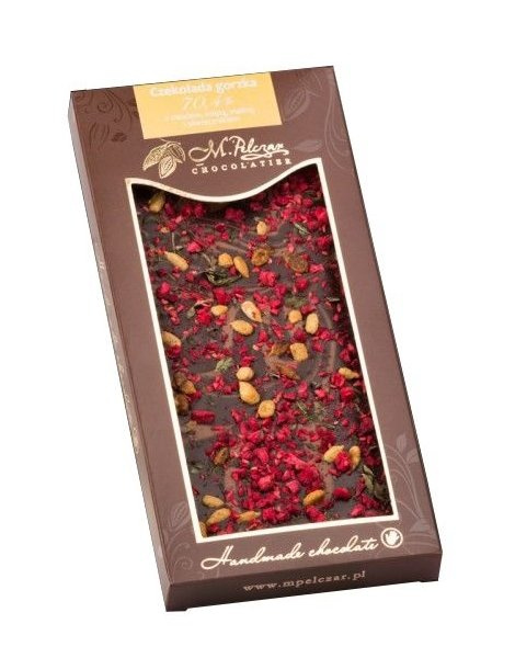 Gorzka czekolada M.Pelczar Chocolatier z miodem, malinami i słonecznikiem 85g