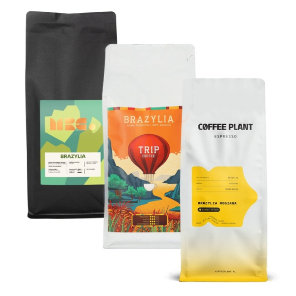 ZESTAW - Kawa ziarnista COFFEE PLANT Brazylia Mogiana 1kg + Trip Coffee Brazylia 1kg + MRC. Brazylia 1kg