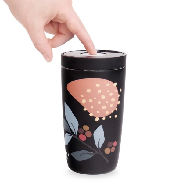 Kubek termiczny Coffee Format 350 ml - Czarny z motywem roślin
