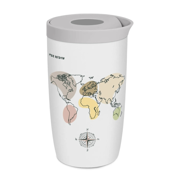 Kubek termiczny Coffee Format 350 ml - Biały z motywem mapy świata