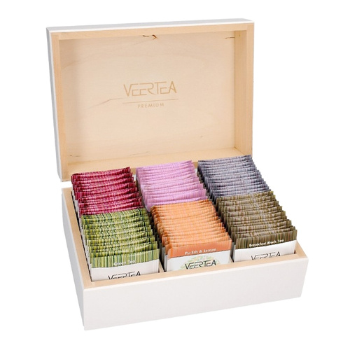 Drewniana skrzynka z herbatami Veertea 96 kopert - Biała