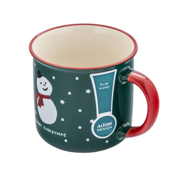 Kubek świąteczny Altom Design z rantem Bałwanek 400 ml - Zielony