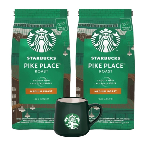 ZESTAW - 2x Kawa ziarnista STARBUCKS® Pike Place Roast 450g + Kubek Starbucks 80 ml