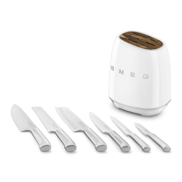 Blok z zestawem 6 noży Smeg KBSF02WH - Biały