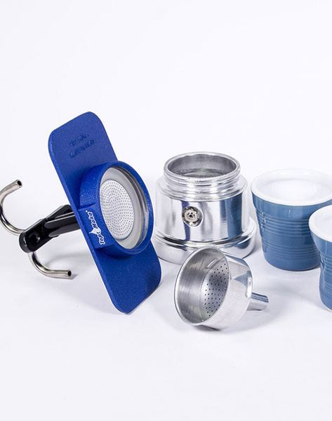 Kawiarka Top Moka Mini 2 filiżanki niebieska + 2 kubeczki