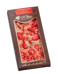 Biała czekolada M.Pelczar Chocolatier z truskawkami i wanilią 85g - opinie w konesso.pl