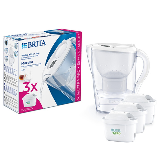 Dzbanek filtrujący BRITA Marella 2,4l + 3x wkład MAXTRA PRO Pure Performance - Biały - opinie w konesso.pl