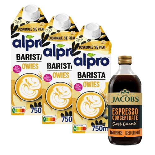 ZESTAW - Napój ALPRO Barista Oat Owsiane 3x750 ml + Koncentrat kawowy Jacobs Espresso Concentrate Sweet Caramel 485ml