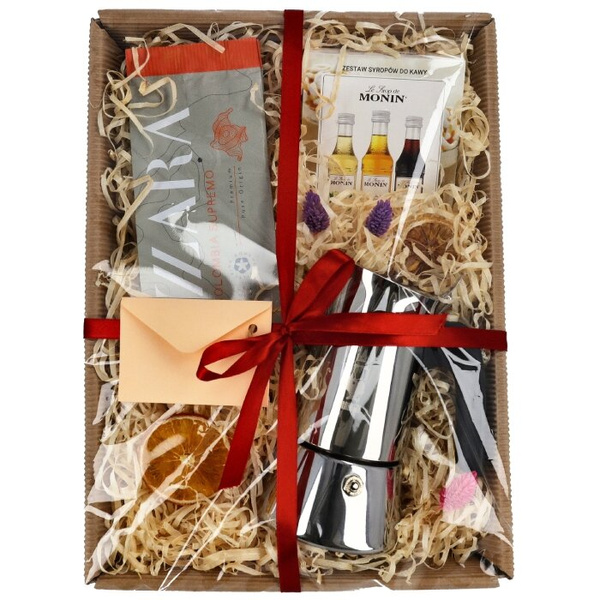 Zestaw prezentowy z kawiarką Bialetti, kawą mieloną i syropami Monin