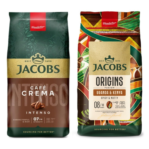ZESTAW - Kawa ziarnista Jacobs Crema Intenso 1kg + Kawa ziarnista Jacobs Origins Kenya&Uganda 1kg - opinie w konesso.pl