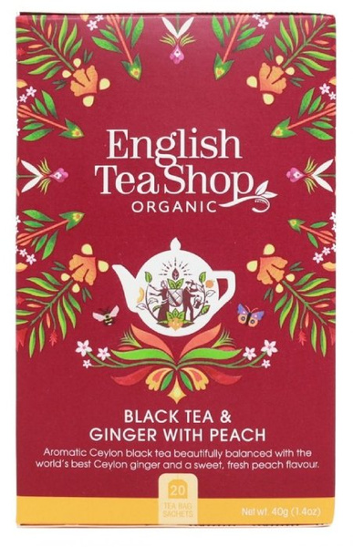 Czarna herbata English Tea Shop Black Tea Ginger With Peach 20x2g