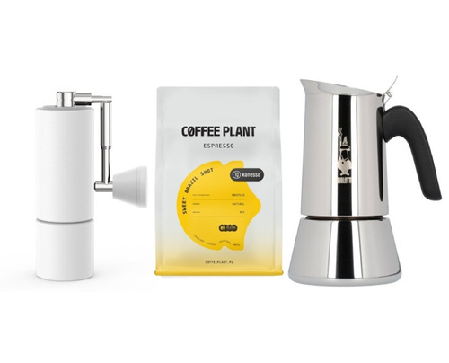 ZESTAW - Kawiarka Bialetti New Venus 6TZ + Timemore Chestnut C2 FOLD White + kawa ziarnista COFFEE PLANT 250g