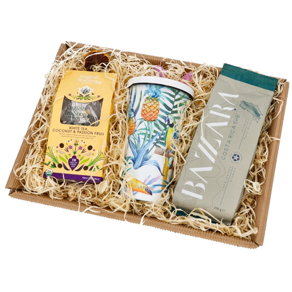 Zestaw prezentowy - Kubek Casno ze słomką, kawa ziarnista i herbata