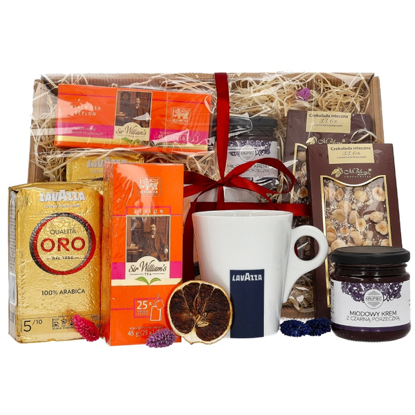 Zestaw prezentowy dla pracowników - Kawa, herbata, miód, czekolada i kubek