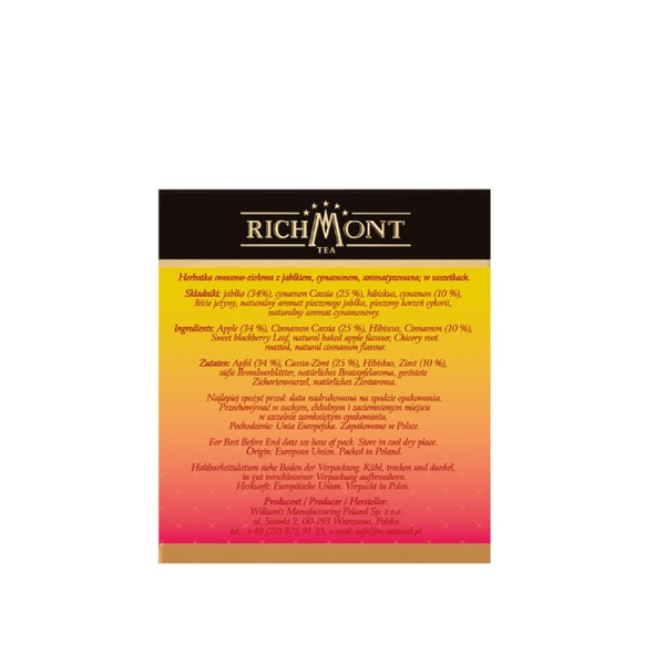 Herbatka owocowo-ziołowa Richmont Apple Pie Cinnamon 40x6g
