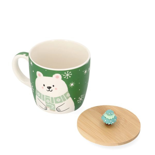 Kubek Świąteczny z uchem Homla MOLDY z Misiem i pokrywką 300ml - Zielony - NIEDOSTĘPNY