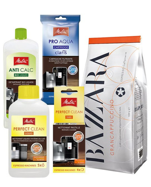 Pakiet do konserwacji ekspresów Melitta + 1kg kawy ziarnistej Bazzara