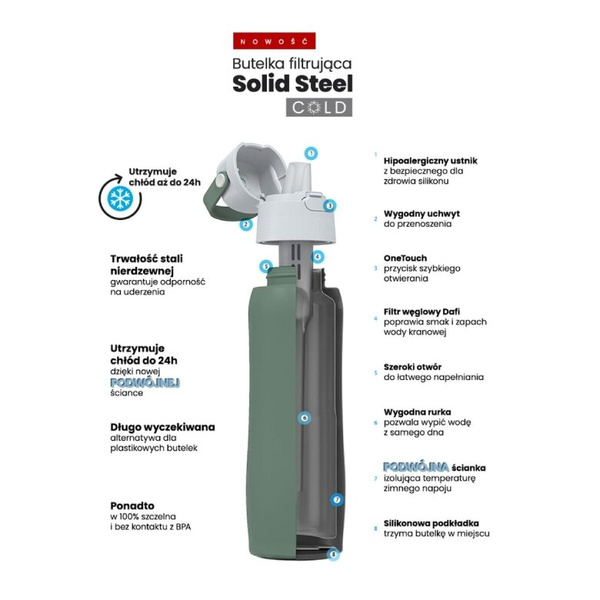 Termiczna butelka filtrująca Dafi Solid Steel Cold 500 ml - Szałwiowa