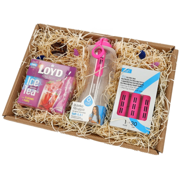 Zestaw prezentowy Dafi - Różowa butelka, filtry i herbata