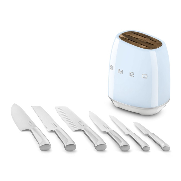Blok z zestawem 6 noży Smeg KBSF02PB - Pastelowy błękit