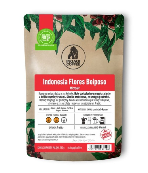 Kawa ziarnista Ingagi Coffee Indonesia Flores Beiposo 250g - NIEDOSTĘPNY
