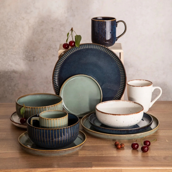 ZESTAW - Filiżanki Atom Design Reactive Sage NBC 220ml Granatowe - 6 sztuk