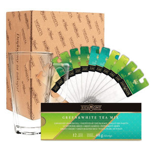 ZESTAW - MIX Zielonych i Białych Herbat Richmont 12 saszetek + Szklanka Richmont Hot 370ml