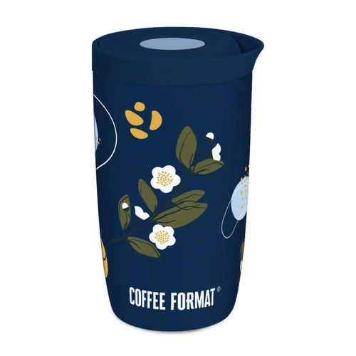 Kubek termiczny Coffee Format 350 ml - Niebieski z motywem roślin i kwiatów