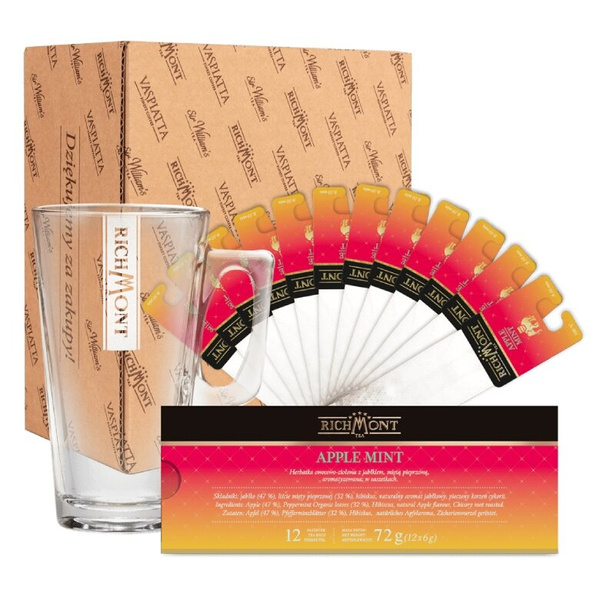 ZESTAW Herbata Richmont Apple Mint 12 saszetek + Szklanka Richmont Hot 370ml