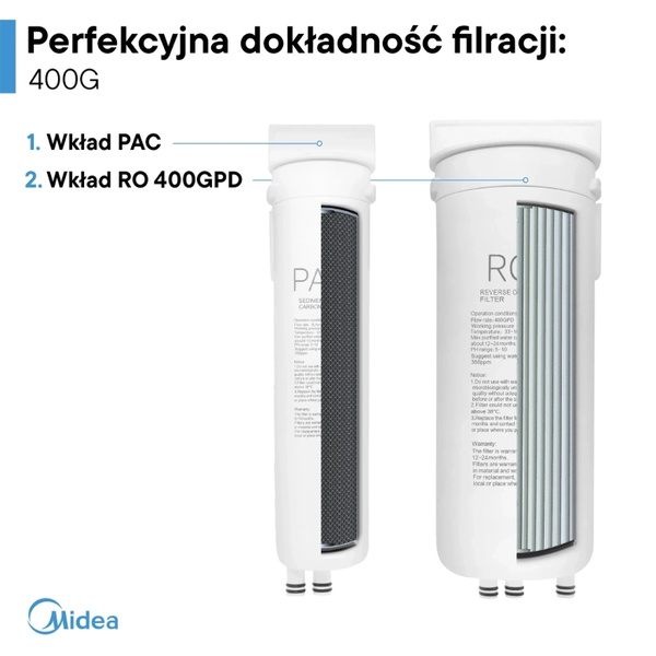 Filtr odwróconej osmozy bez zbiornika 400GPD Midea MRO2489C-400G
