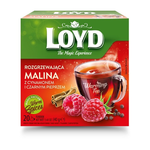 Herbata Loyd Rozgrzewająca Malina z Cynamonem i Czarnym Pieprzem 20x2g