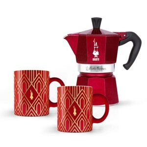 Zestaw Bialetti Deco Glamour - Moka Express 6tz Czerwona + 2 Kubki - NIEDOSTĘPNY