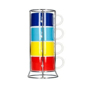 Zestaw filiżanek do cappuccino na stojaku Bialetti Color - 4 sztuki – NIEDOSTĘPNY - opinie w konesso.pl