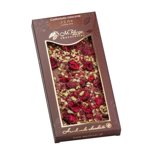 Mleczna czekolada M.Pelczar Chocolatier z wiśnią i kiwi 85g