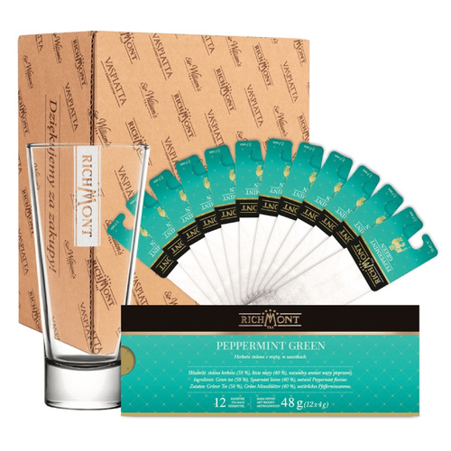ZESTAW Herbata Richmont Peppermint Green 12 saszetek + Szklanka Richmont Ice 370ml