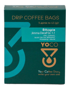 Drip-Bagi YoCo Coffee Ethiopia Jimma MC Decaf Gr.I 5x12g - NIEDOSTĘPNY