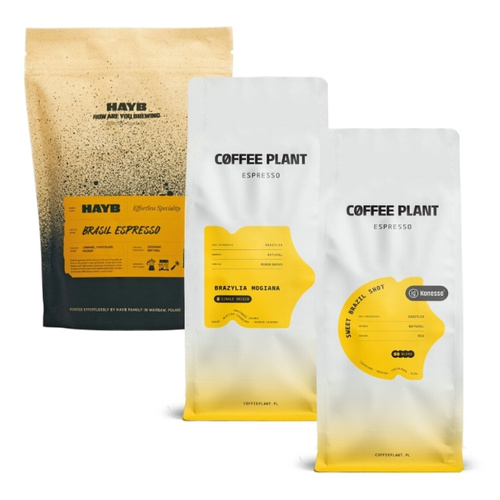 ZESTAW - Kawa ziarnista COFFEE PLANT Sweet Brazil Shot 1kg + COFFEE PLANT Brazylia Mogiana 1kg + HAYB Brazil Cerrado Patrocinio 1kg