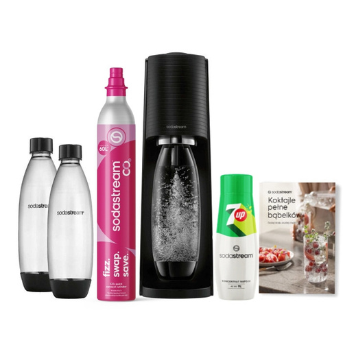 Saturator do wody gazowanej SodaStream Terra - Czarny + 2 butelki + książka + syrop 7up
