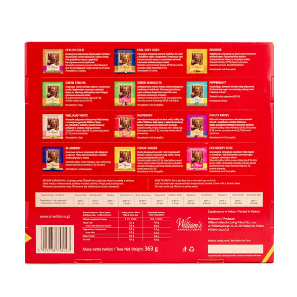 Prezenter z herbatami Sir Williams Tea - 180 saszetek
