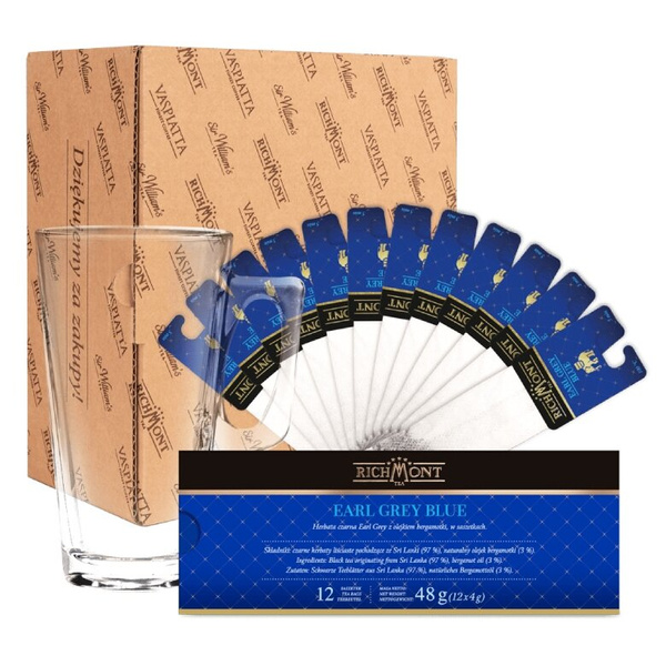 ZESTAW Herbata Richmont Earl Grey Blue 12 saszetek + Szklanka Richmont Hot 370ml