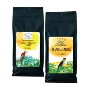 ZESTAW - Kawa ziarnista Kawuszka Brazylia Santos/Sao Rafael 1kg + Kawa ziarnista Kawuszka Brazylia Patrocinio 1kg