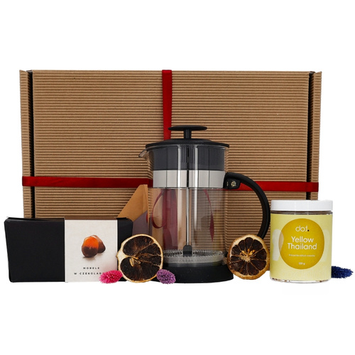 Zestaw prezentowy dla dziadka - Herbata, zaparzacz i morele w czekoladzie