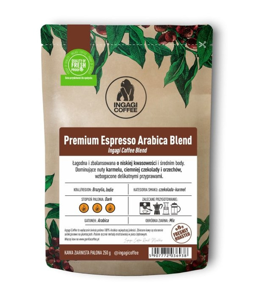 Kawa ziarnista Ingagi Coffee Premium Espresso Arabica Blend 250g