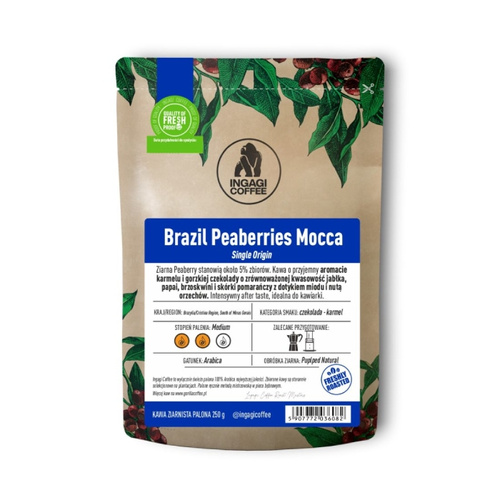 Kawa ziarnista Ingagi Coffee Brazil Peaberries Mocca 250g
