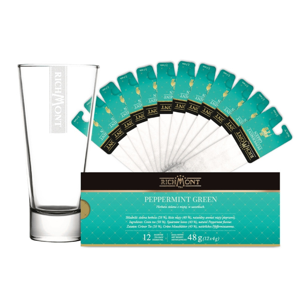 ZESTAW Herbata Richmont Peppermint Green 12 saszetek + Szklanka Richmont Ice 370ml