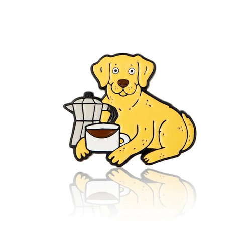 Przypinka - Labrador z kawiarką