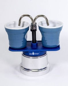 Kawiarka Top Moka Mini 2 filiżanki niebieska + 2 kubeczki - opinie w konesso.pl