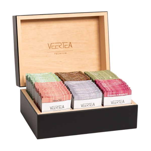 Drewniana skrzynka z herbatami Veertea 96 kopert - Czarna