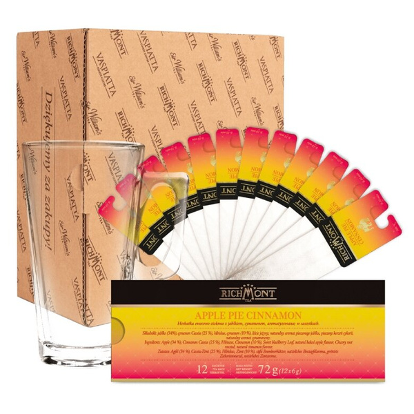 ZESTAW Herbata Richmont Apple Pie Cinnamon 12 saszetek + Szklanka Richmont Hot 370ml